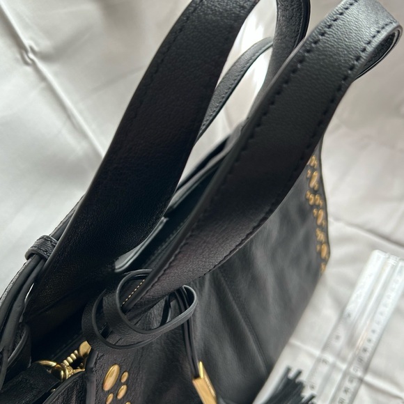 Vince Camuto Black Pebbled Leather Studded Shoulder Bag with Tassel - Picture 8 of 16